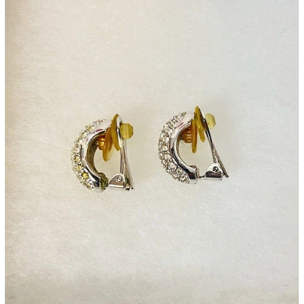 Vintage Christian Dior Clip-On Earrings Gold Tone Rhinestone Amber Accent